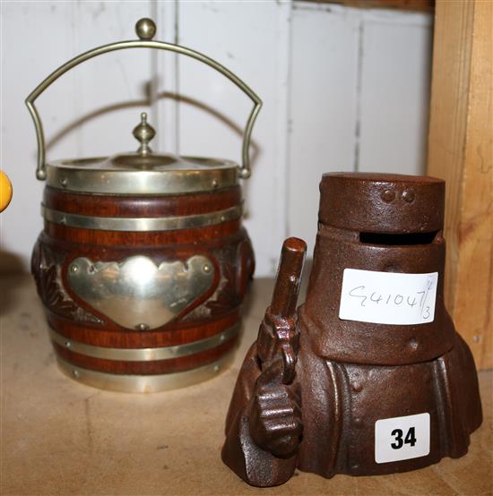 Ned Kelly iron money box & biscuit barrel